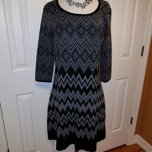 Taylor knit gray/blk dress, 3/4 sleeve, XL